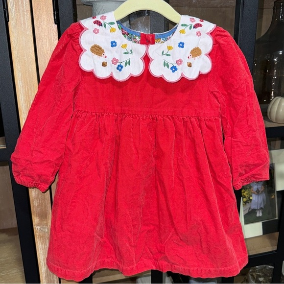 Mini Boden corduroy dress embroidered collar scalloped long sleeve toddler girl - Picture 1 of 7